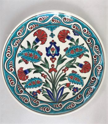 Turkuaz Renkli Geleneksel İznik Çini Tabak