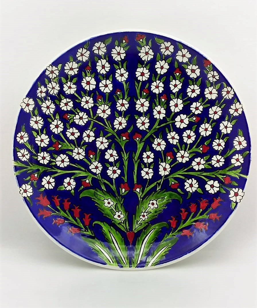 hayat-agaci-desenli-iznik-cini-tabak-01 Hayat ağacı Desenli İznik Çini Tabak Mavi