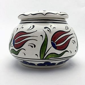 Çini Şekerlik Kırmızı Lale Desenli İş Hediyesi