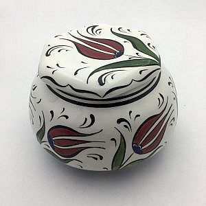 Çini Şekerlik Kırmızı Lale Desenli Çini Şekerlik Kırmızı Lale Desenli