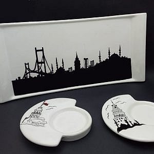 İstanbul Temalı Çini Sunumluk Çay Takımı