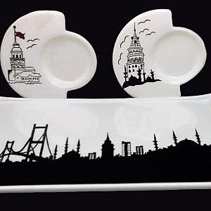 İstanbul Temalı Çini Sunumluk Çay Takımı Hediye