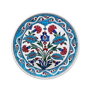 Klasik Kırmızı Karanfil Desenli İznik Çini Tabak
