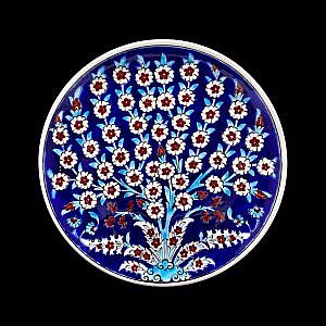 Hayat Ağacı Desenli Turkuaz Çini Tabak