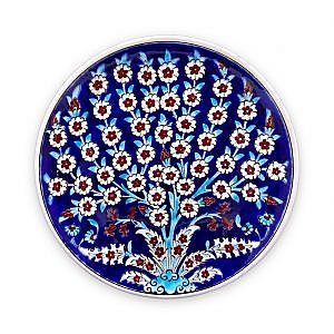 Hayat Ağacı Desenli Turkuaz Çini Tabak