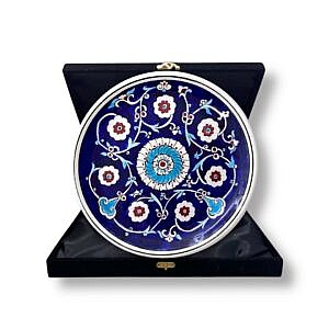 Çiçek Desenli Mavi İznik Çini Tabak