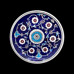 Çiçek Desenli Mavi İznik Çini Tabak