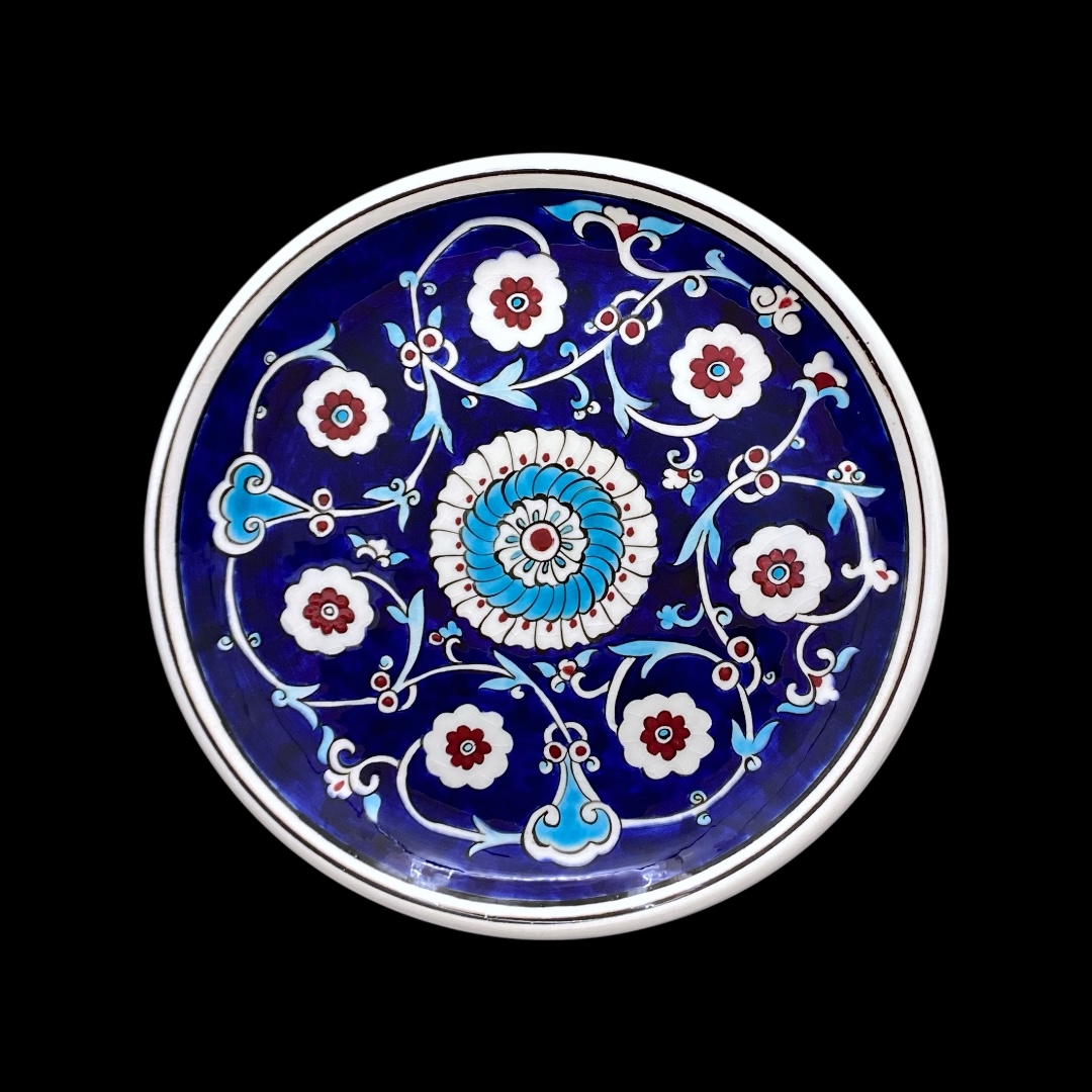 cicek-desenli-mavi-iznik-cini-tabak-20cm-2 Çiçek Desenli Mavi İznik Çini Tabak