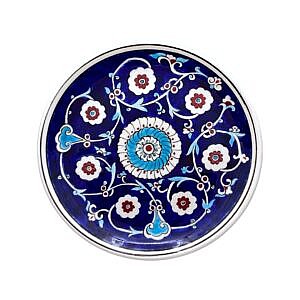 Çiçek Desenli Mavi İznik Çini Tabak