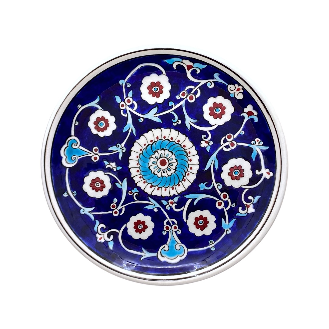 cicek-desenli-mavi-iznik-cini-tabak-20cm-3 Çiçek Desenli Mavi İznik Çini Tabak