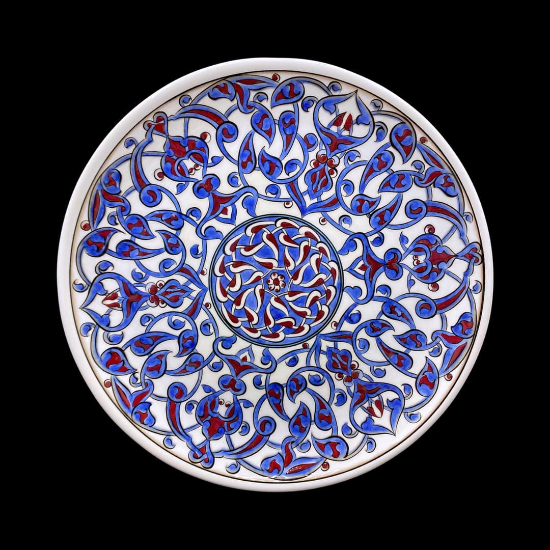 rumi-desenli-çini-tabak-duvar-süsü-2 Rumi Desenli Çini Tabak Duvar Süsü