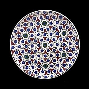Kırmızı Çiçek Desenli Hediyelik Çini Tabak