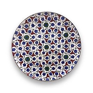 Kırmızı Çiçek Desenli Hediyelik Çini Tabak