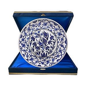 Lale ve Karanfil Desenli Bleu Blanc Çini Tabak