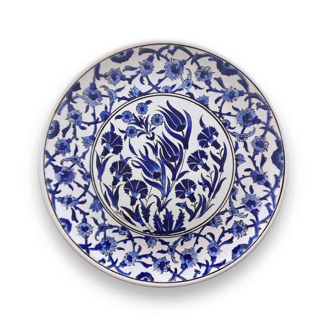 lale-ve-karanfil-desenli-bleu-blanc-cini-tabak-3 Lale ve Karanfil Desenli Bleu Blanc Çini Tabak