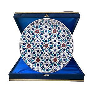 Mavi Çiçek Desenli Hediyelik İznik Çini Tabak