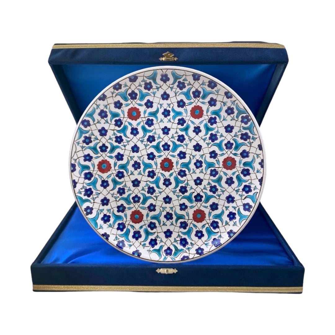 mavi-cicek-desenli-hediyelik-iznik-cini-tabak-1 Mavi Çiçek Desenli Hediyelik İznik Çini Tabak
