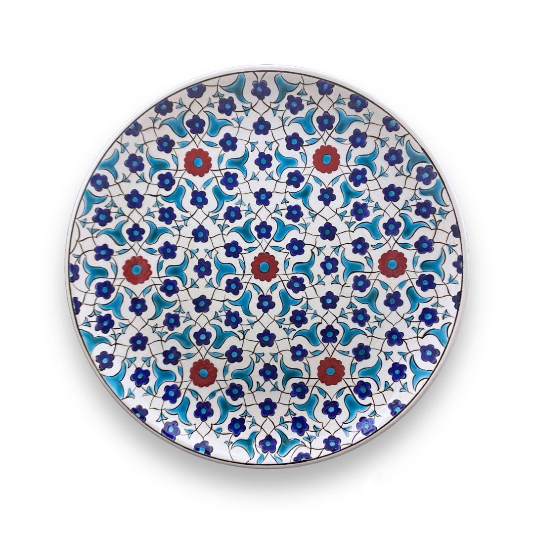 mavi-cicek-desenli-hediyelik-iznik-cini-tabak-3 Mavi Çiçek Desenli Hediyelik İznik Çini Tabak