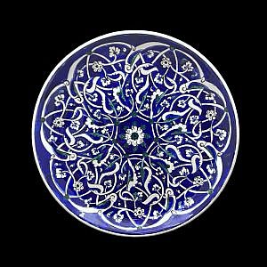 Rumi Motifli Mavi Duvar Süsü Çini Tabak