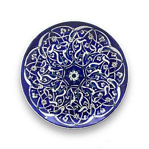 Rumi Motifli Mavi Duvar Süsü Çini Tabak