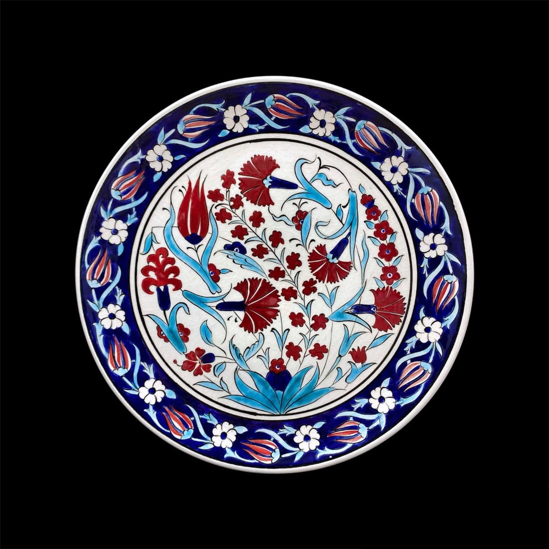 lale-ve-karanfil-motifli-mavi-cini-tabak-2 Lale ve Karanfil Motifli Mavi Çini Tabak