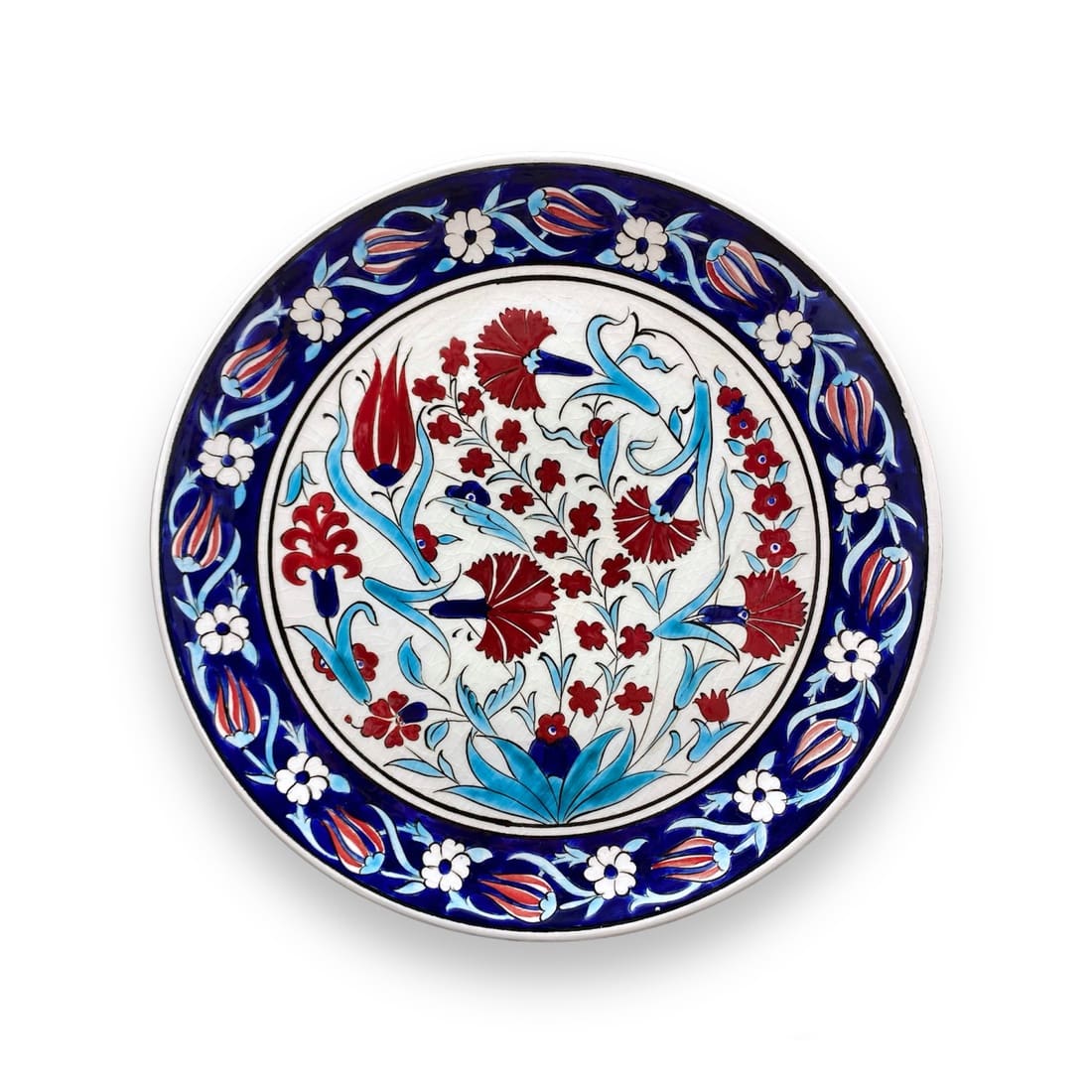lale-ve-karanfil-motifli-mavi-cini-tabak-3 Lale ve Karanfil Motifli Mavi Çini Tabak