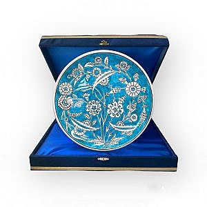 Turkuaz Klasik İznik Desenli Hediyelik Çini Tabak