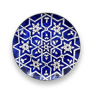 Mavi Beyaz Yıldız Çiçek Desenli Çini Tabak