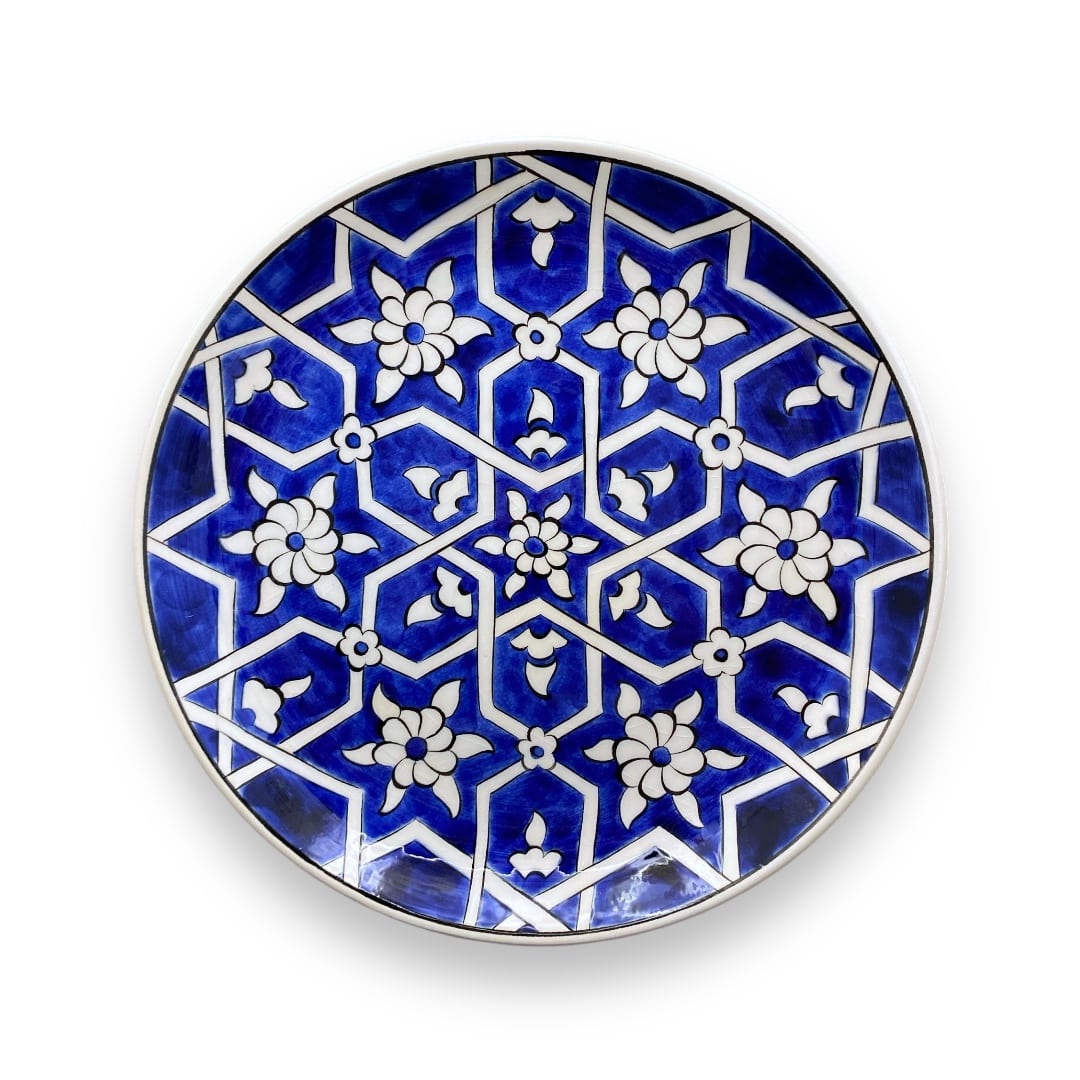 mavi-beyaz-yıldız-cicek-desenli-cini-tabak-3 Mavi Beyaz Yıldız Çiçek Desenli Çini Tabak