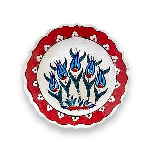 Lale Bahçesi Kırmızı Çini Tabak