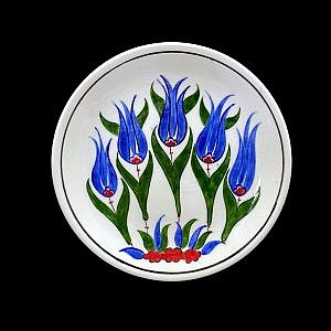 Mavi Lale Desenli Çini Tabak