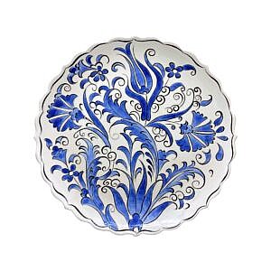 Lale-i Rumi Mavi Beyaz İznik Çini Tabak