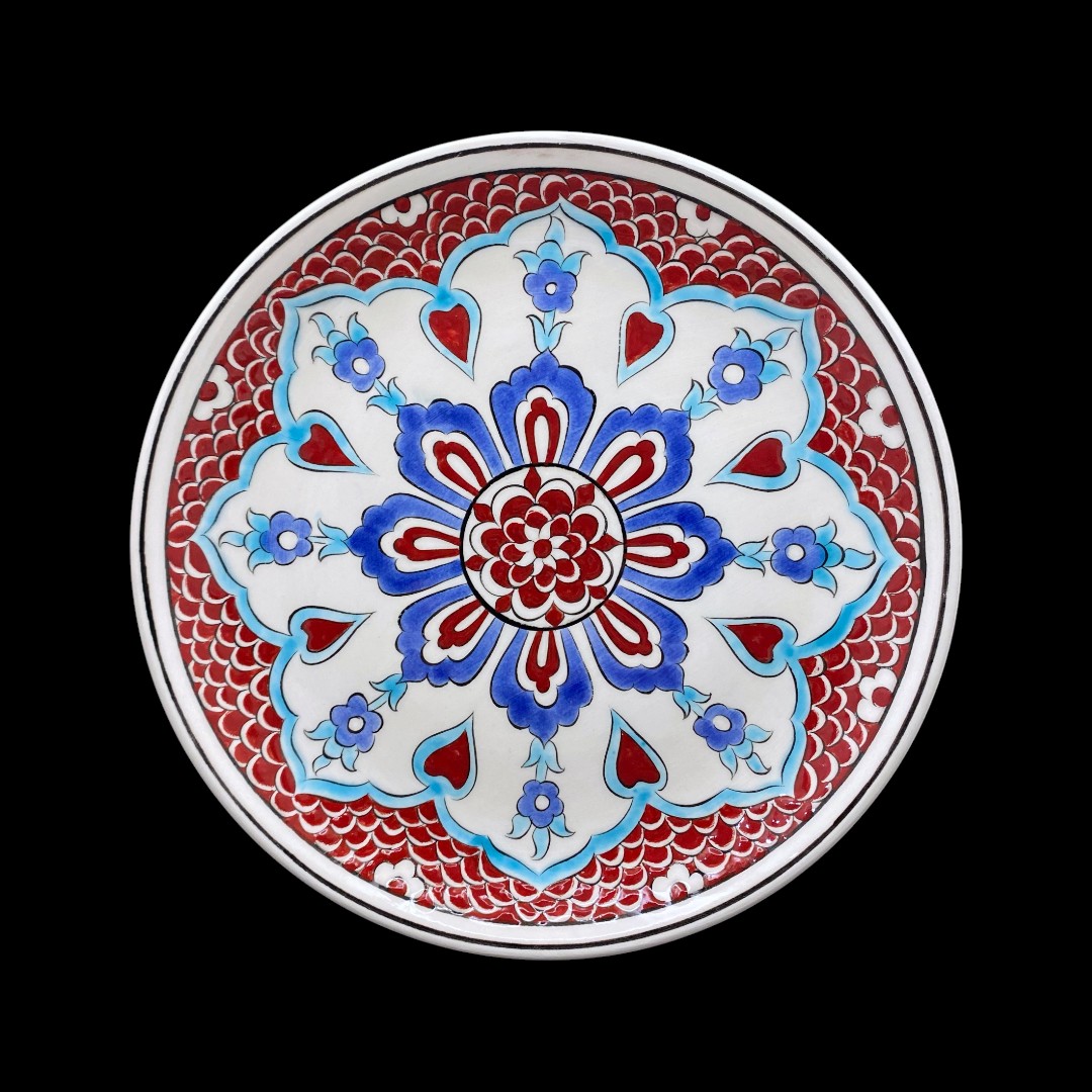 geleneksel-mavi-kirmizi-cini-tabak-2 Geleneksel Mavi Kırmızı Çini Tabak
