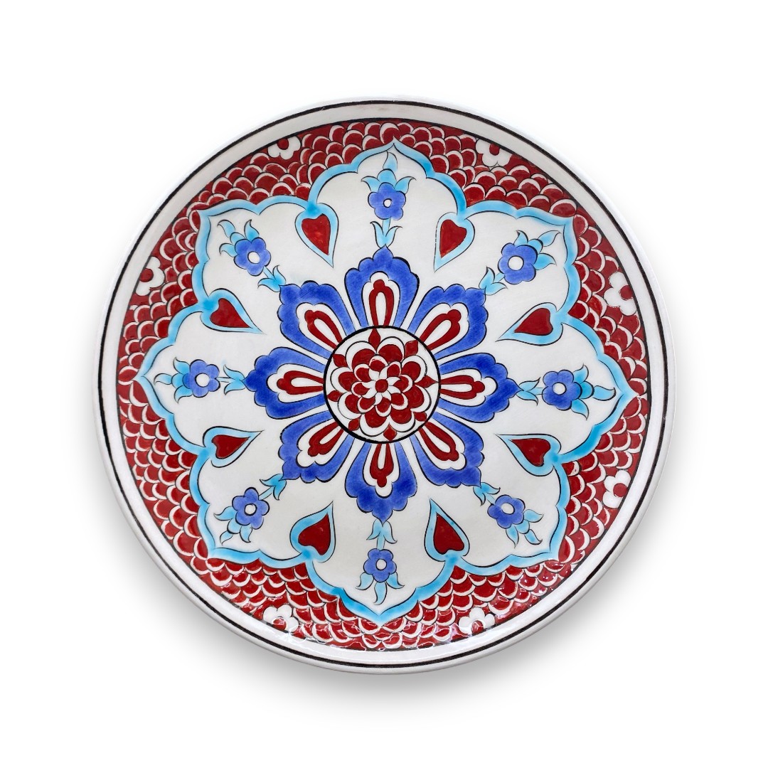 geleneksel-mavi-kirmizi-cini-tabak-3 Geleneksel Mavi Kırmızı Çini Tabak