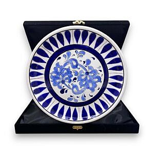 Lotus Desenli Mavi Beyaz Çini Tabak