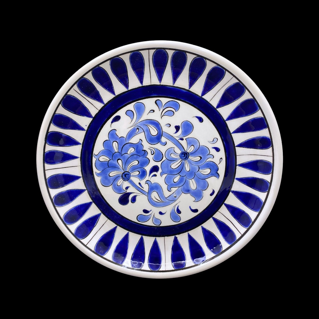 lotus-desenli-mavi-beyaz-cini-tabak-2 Lotus Desenli Mavi Beyaz Çini Tabak