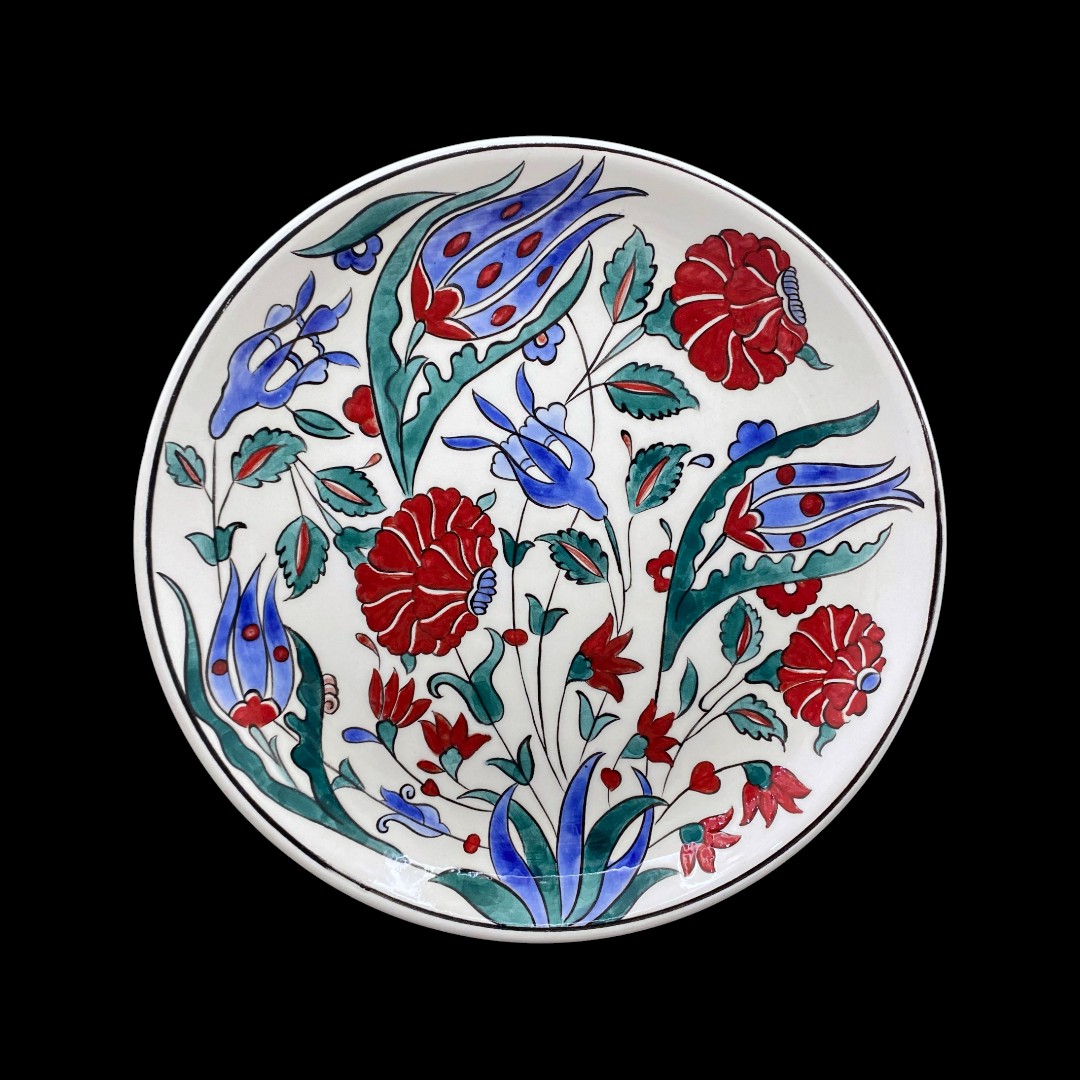 saray-cicekleri-desenli-cini-tabak-2 Saray Çiçekleri Desenli Çini Tabak